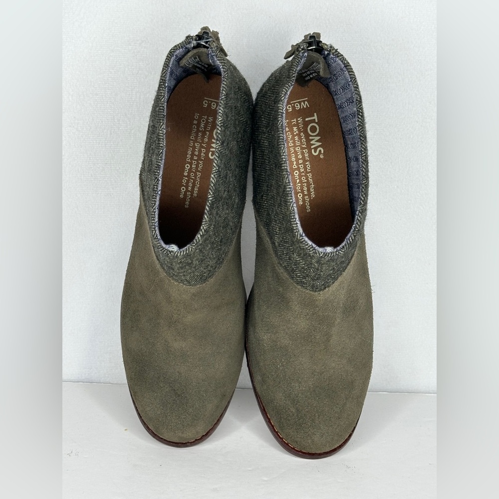 Toms Leila Ankle Boots Olive Green Herringbone Sz 6.5 - Picture 5 of 9
